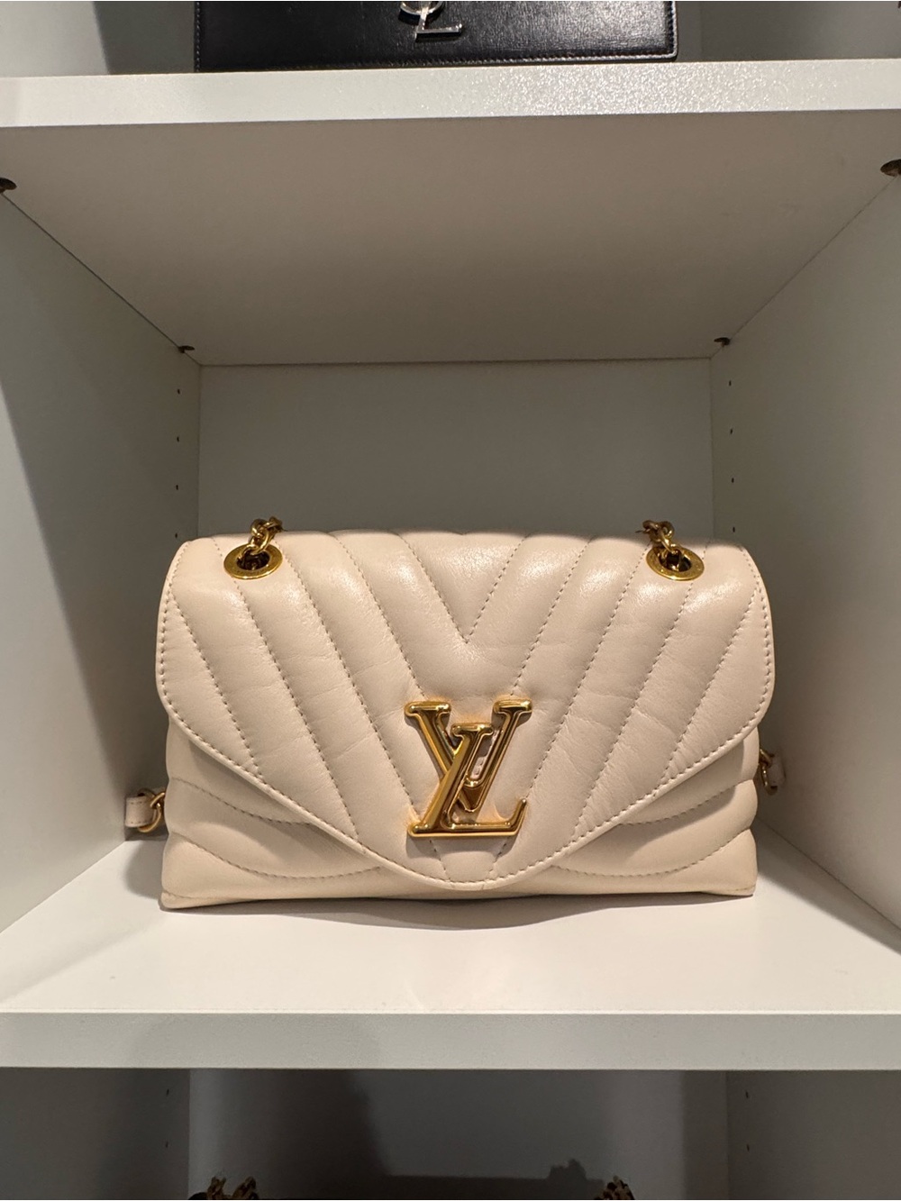 Louis Vuitton Cream Chevron Chain Shoulder Bag with Gold Hardware